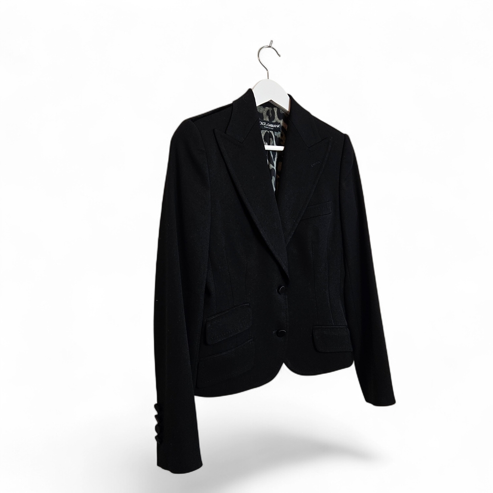 Dolce & Gabbana Blazer IT 40 Cropped Wool Velvet Back Leopard Lining Black